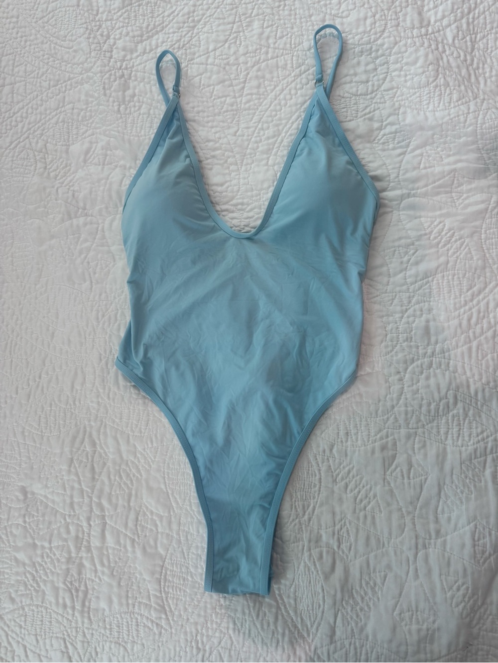 Sleek Baby Blue V-Neck One-Piece Swimsuit